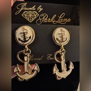 Vintage Jewelry PARK LANE  Cream Enamel Anchor Dengle Earrings Naval